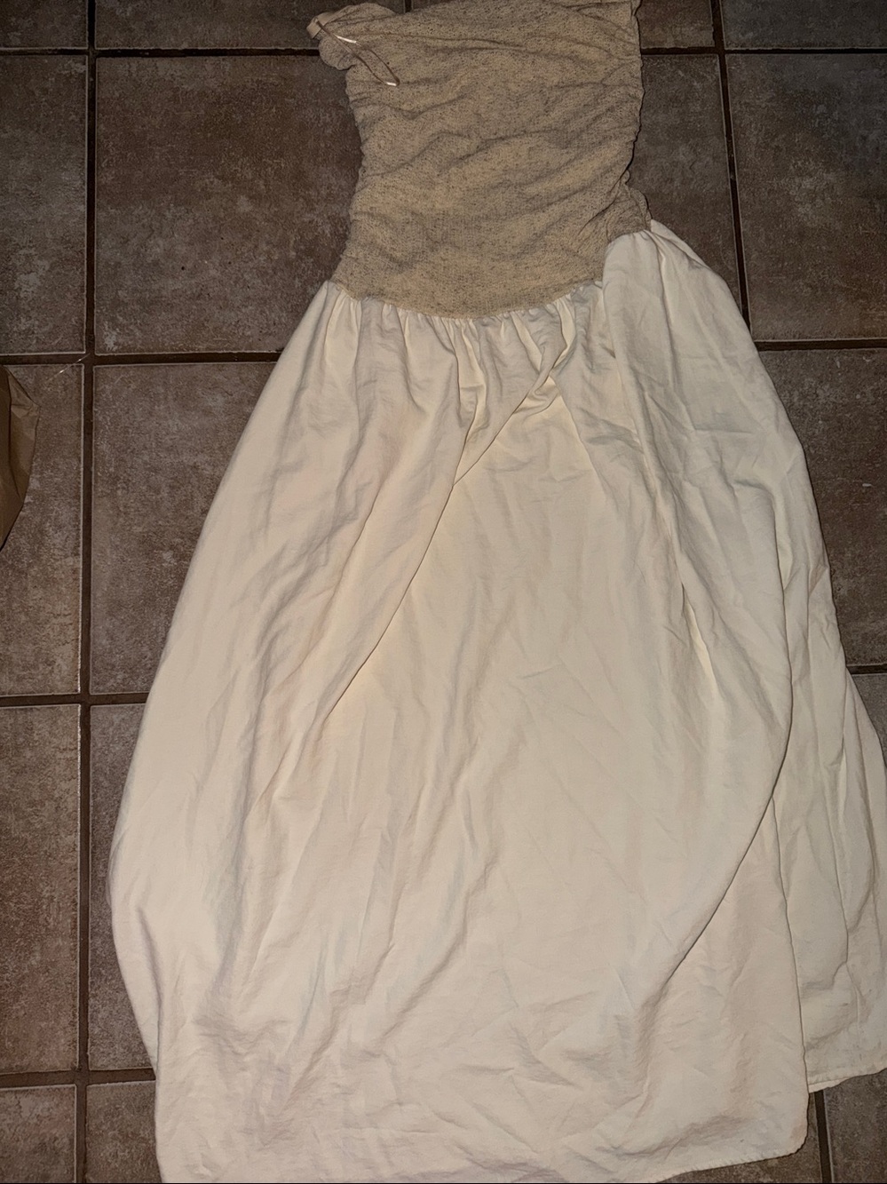 Zara Two-Tone Maxi strapless dress in Cream and Beige
